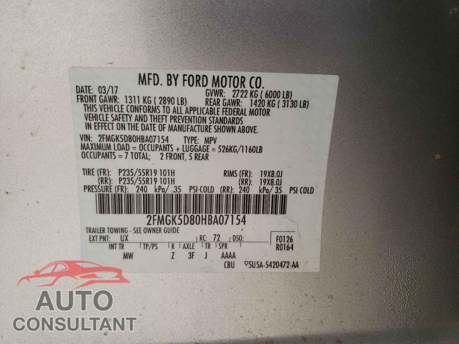 FORD FLEX 2017 - 2FMGK5D80HBA07154
