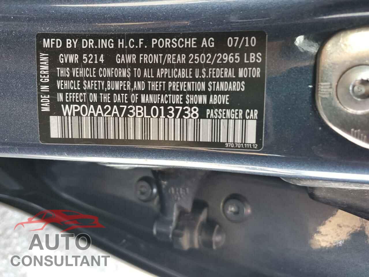 PORSCHE PANAMERA 2011 - WP0AA2A73BL013738