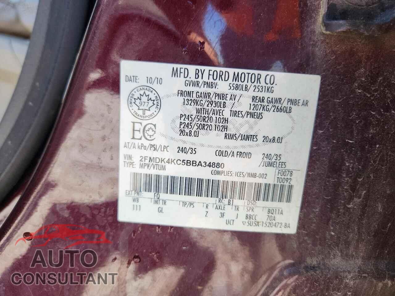 FORD EDGE 2011 - 2FMDK4KC5BBA34880