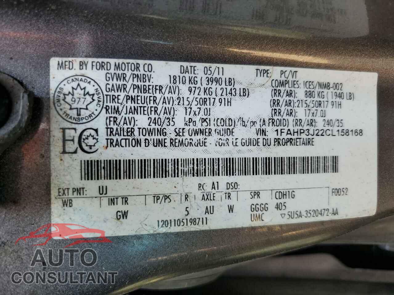 FORD FOCUS 2012 - 1FAHP3J22CL158168