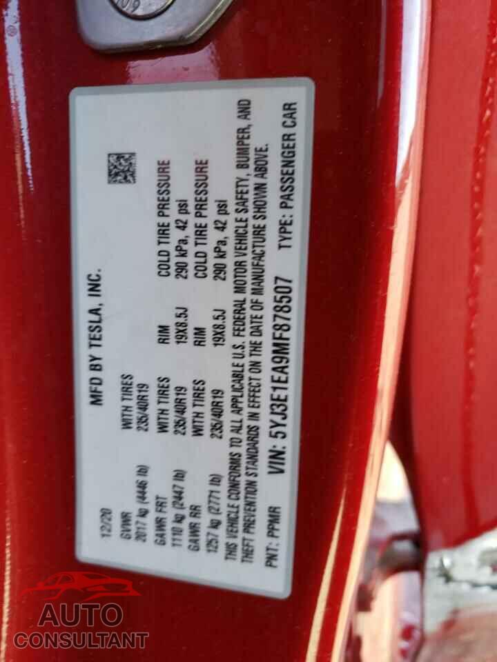 TESLA MODEL 3 2021 - 5YJ3E1EA9MF878507