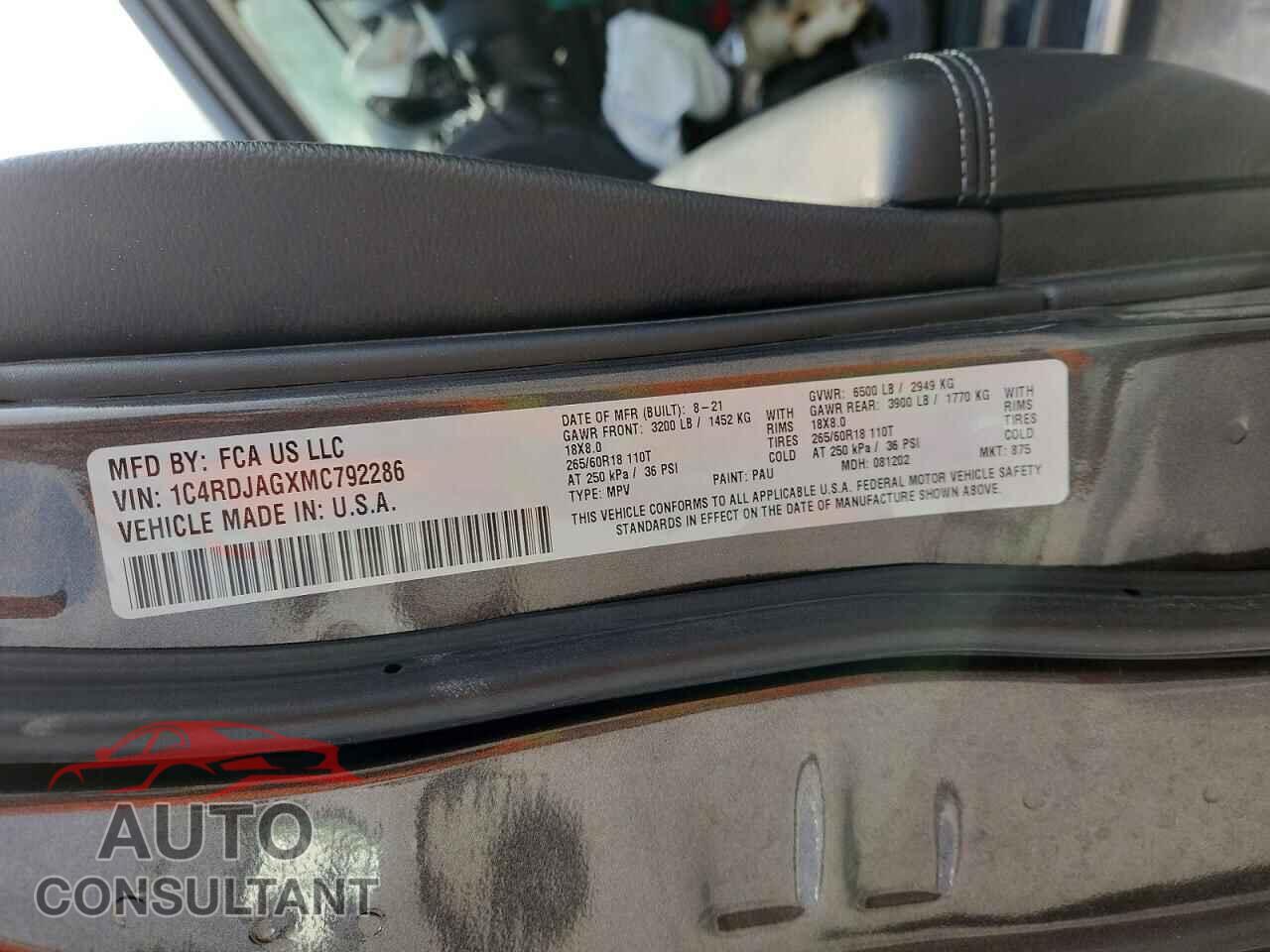 DODGE DURANGO 2021 - 1C4RDJAGXMC792286