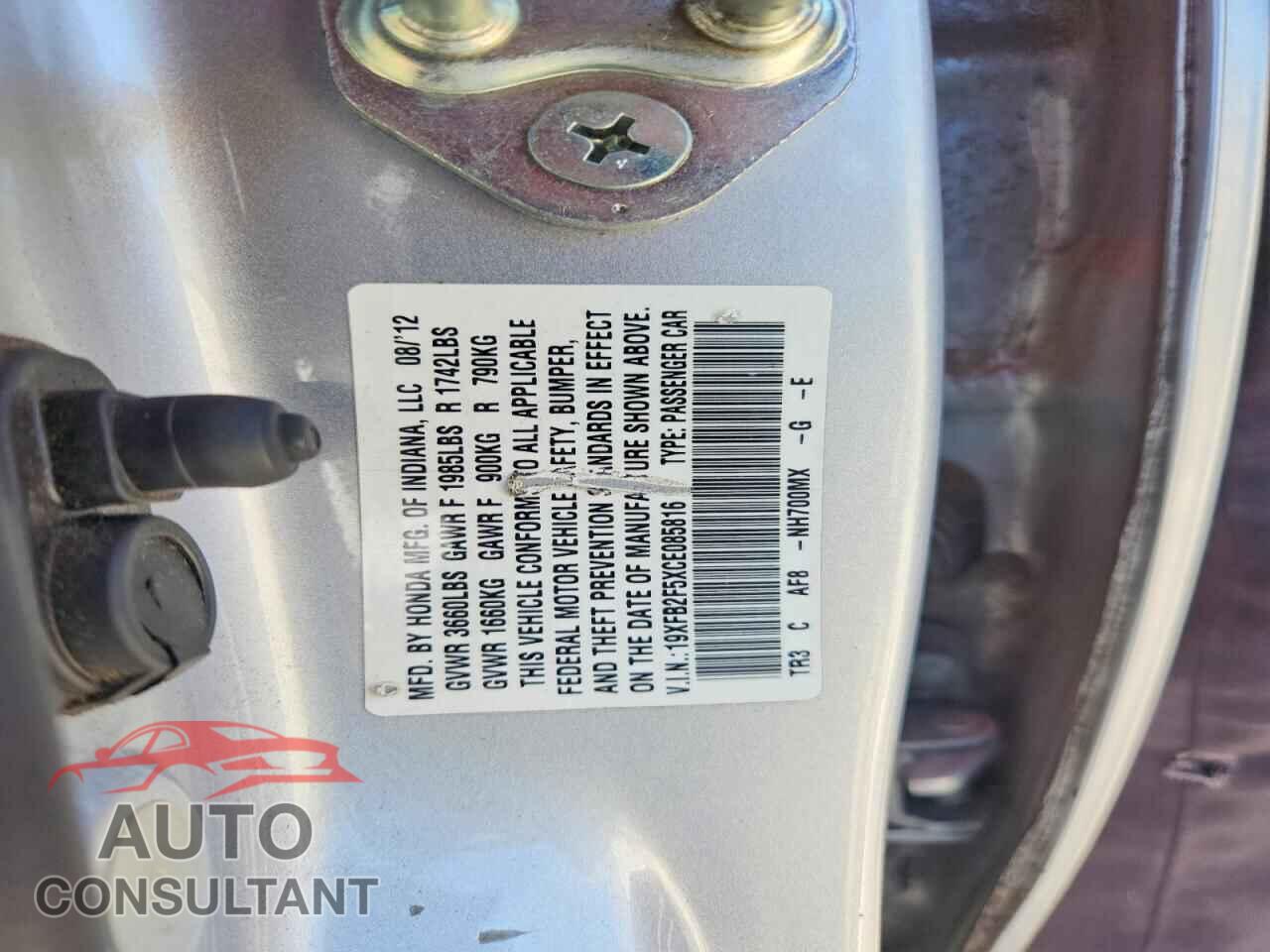 HONDA CIVIC 2012 - 19XFB2F5XCE085816
