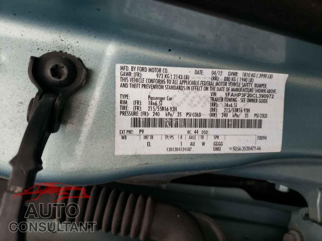 FORD FOCUS 2012 - 1FAHP3F20CL390972