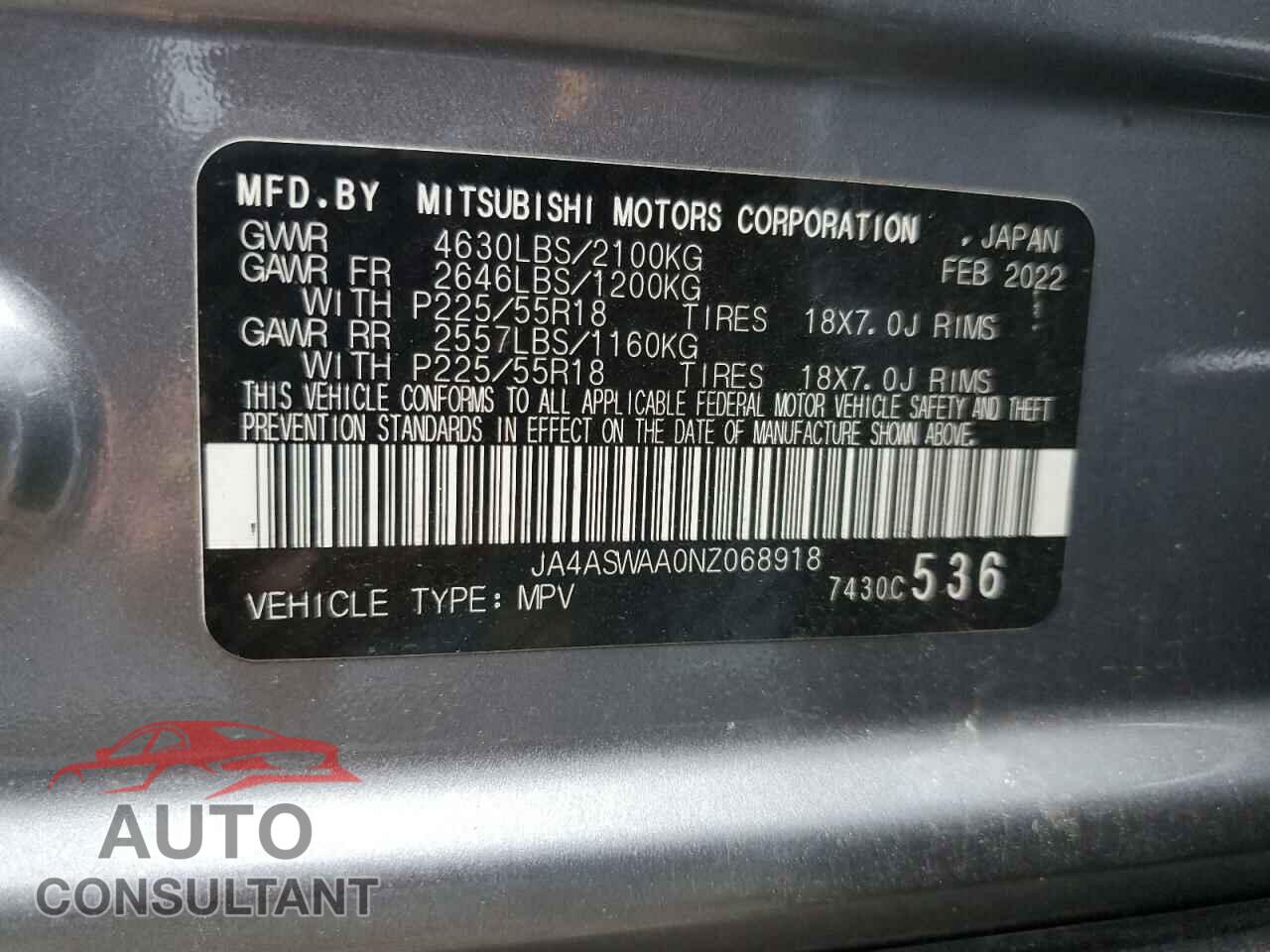 MITSUBISHI ECLIPSE 2022 - JA4ASWAA0NZ068918