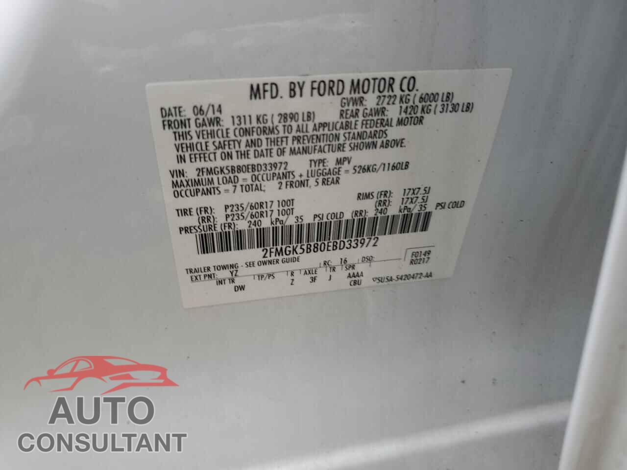 FORD FLEX 2014 - 2FMGK5B80EBD33972