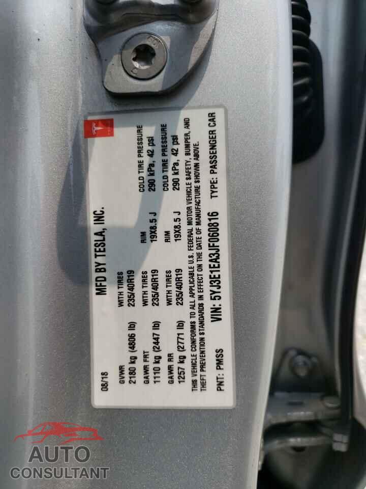 TESLA MODEL 3 2018 - 5YJ3E1EA3JF060816