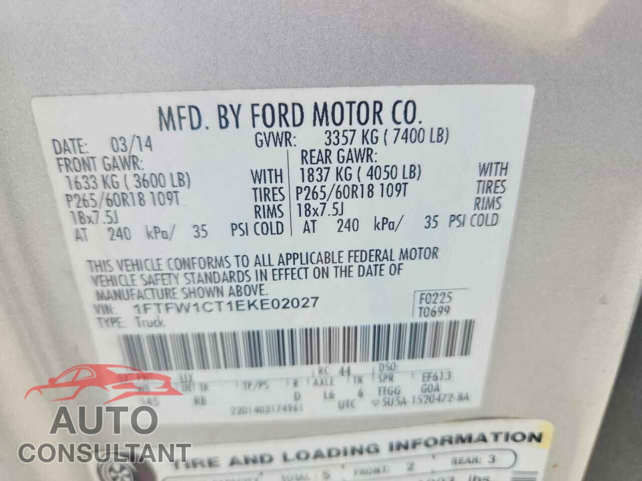 FORD F150 2014 - 1FTFW1CT1EKE02027