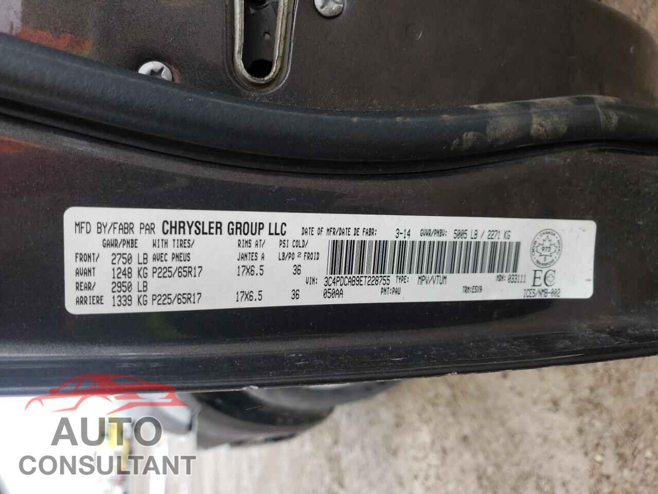 DODGE JOURNEY 2014 - 3C4PDCAB9ET228755