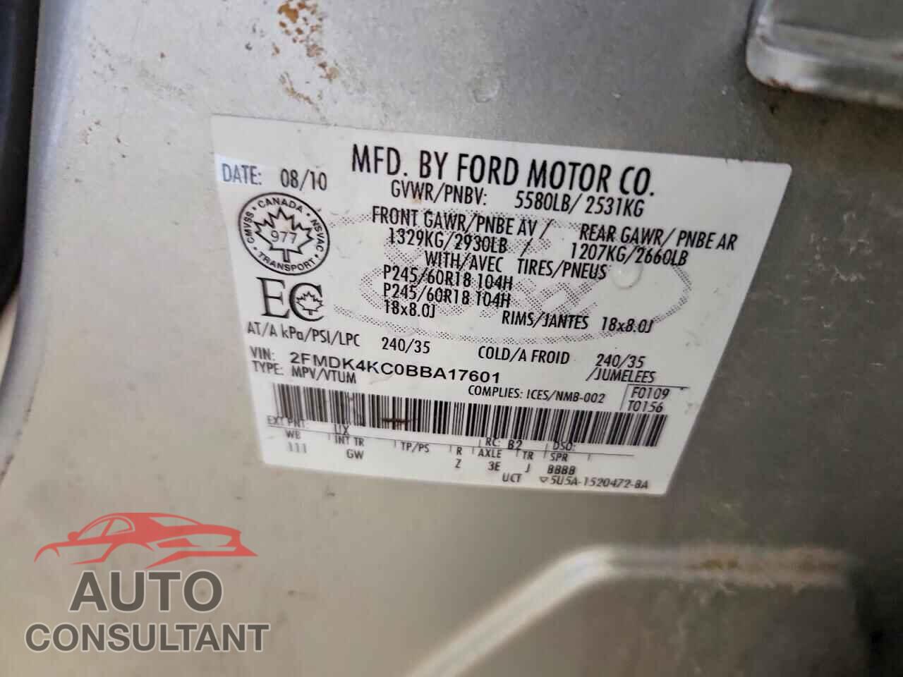 FORD EDGE 2011 - 2FMDK4KC0BBA17601