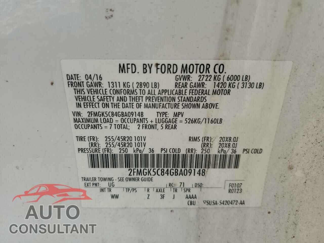 FORD FLEX 2016 - 2FMGK5C84GBA09148