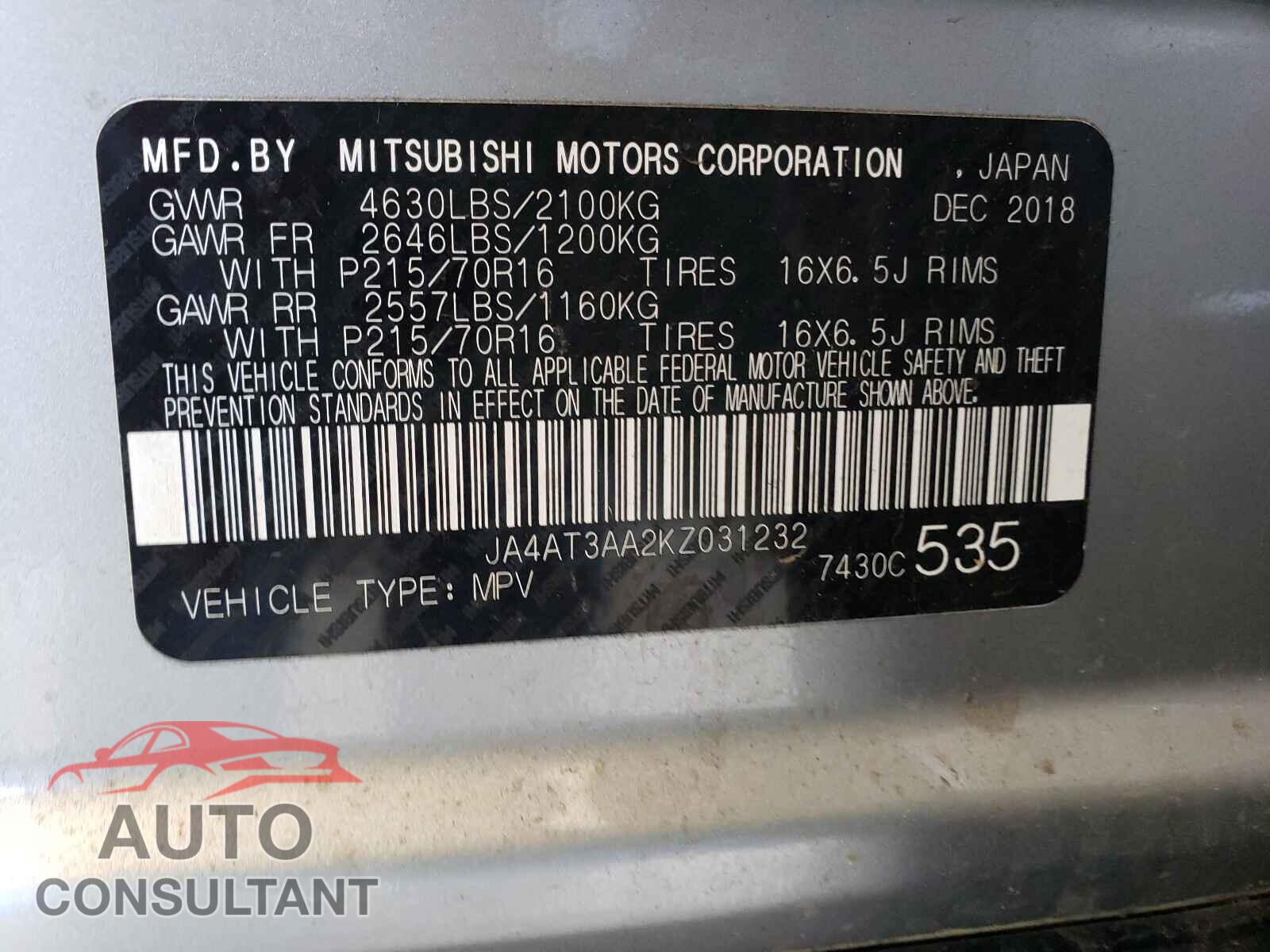MITSUBISHI ECLIPSE 2019 - JA4AT3AA2KZ031232