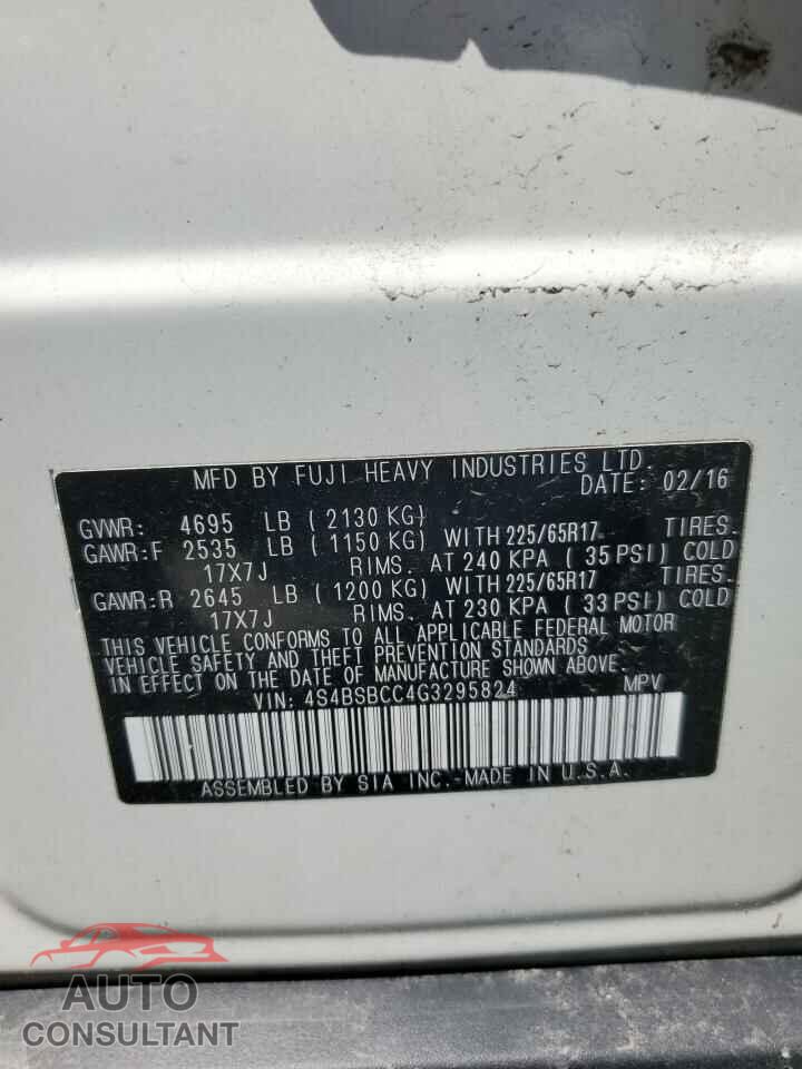 SUBARU OUTBACK 2016 - 4S4BSBCC4G3295824