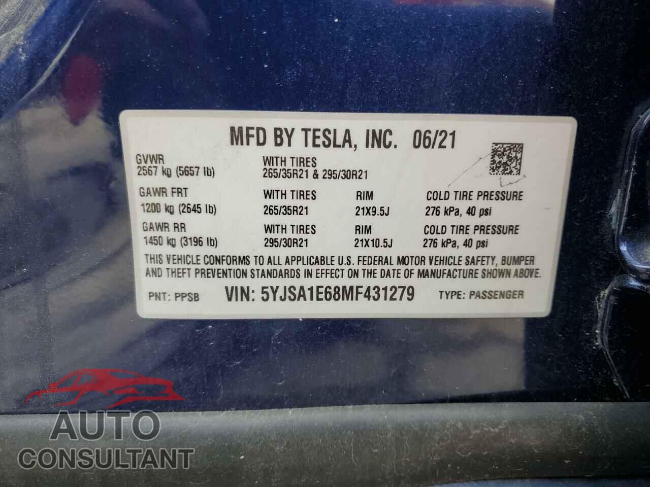 TESLA MODEL S 2021 - 5YJSA1E68MF431279