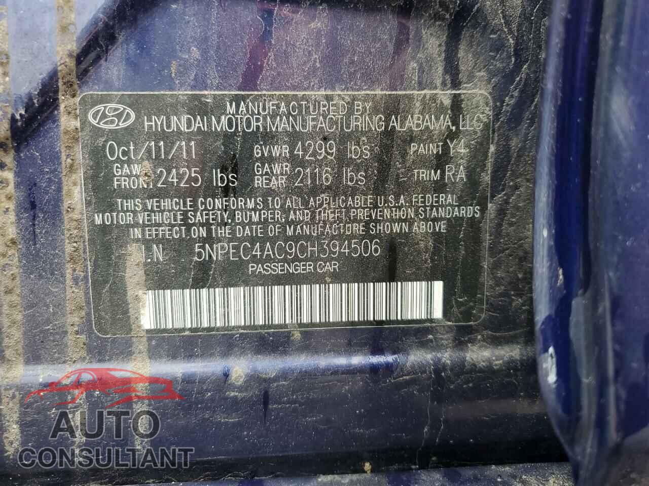HYUNDAI SONATA 2012 - 5NPEC4AC9CH394506