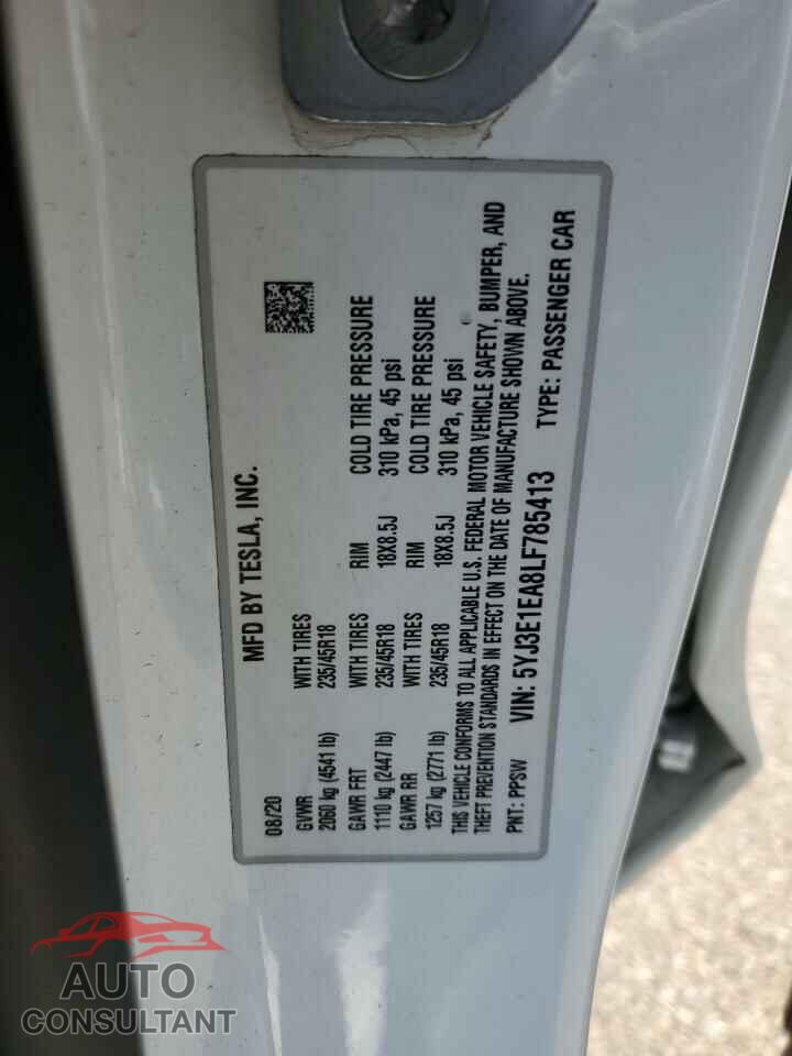 TESLA MODEL 3 2020 - 5YJ3E1EA8LF785413