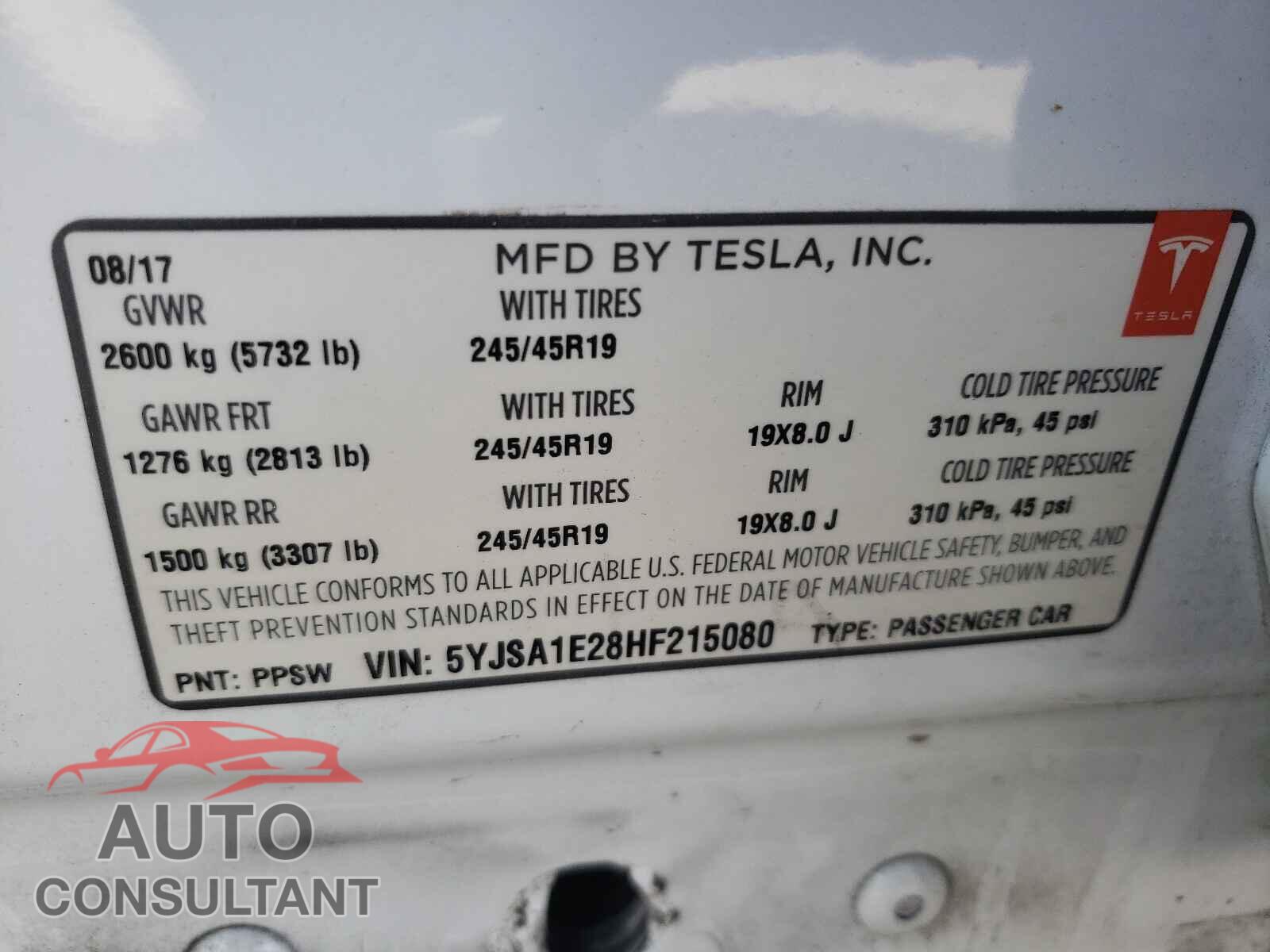 TESLA MODEL S 2017 - 5YJSA1E28HF215080