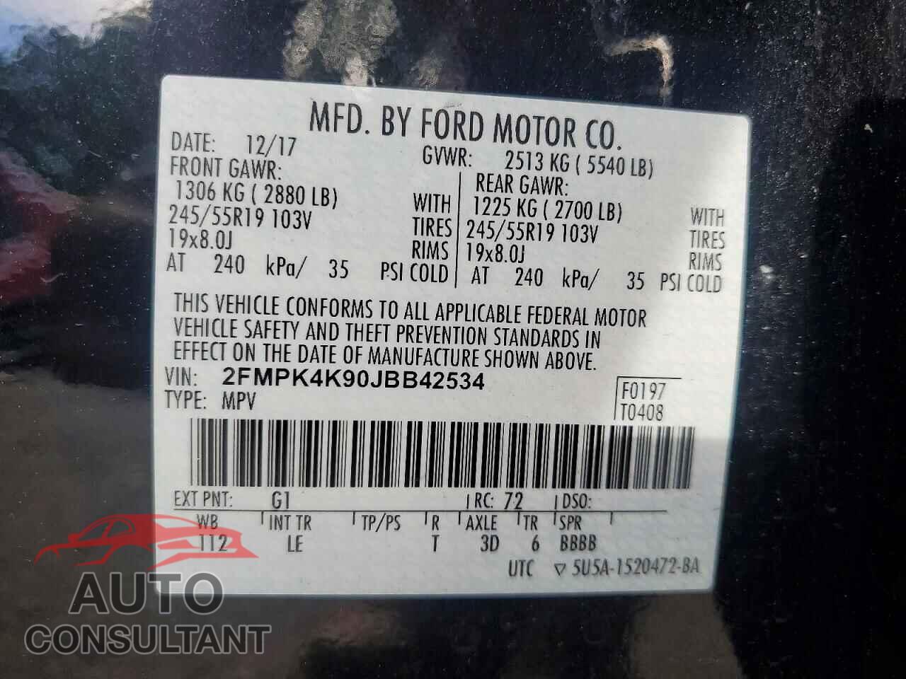 FORD EDGE 2018 - 2FMPK4K90JBB42534