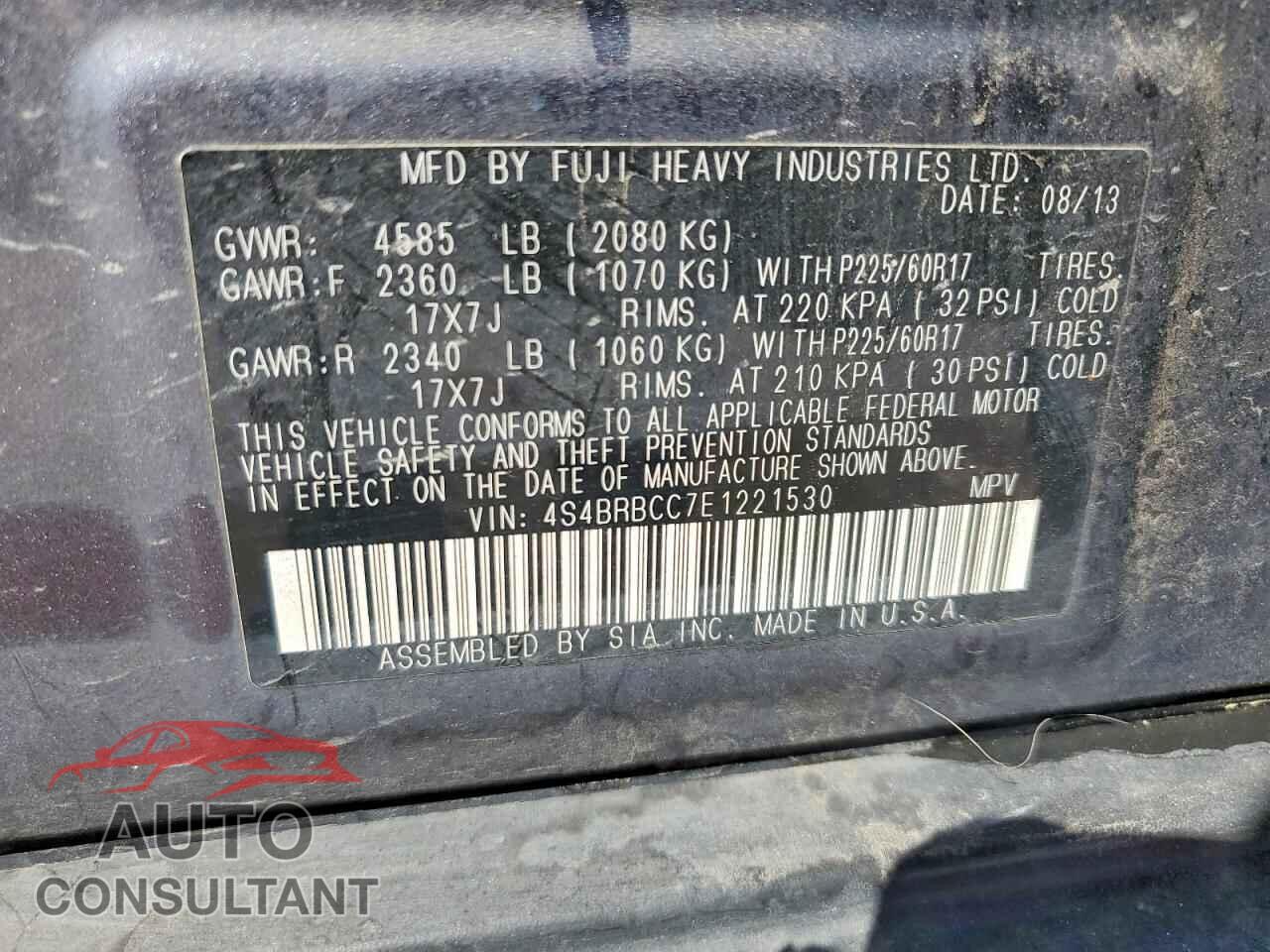 SUBARU OUTBACK 2014 - 4S4BRBCC7E1221530