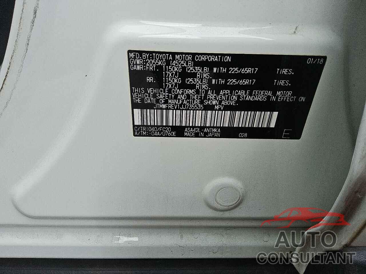TOYOTA RAV4 2018 - JTMWFREV1JJ735535