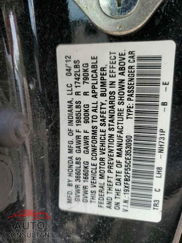 HONDA CIVIC 2012 - 19XFB2F55CE353090