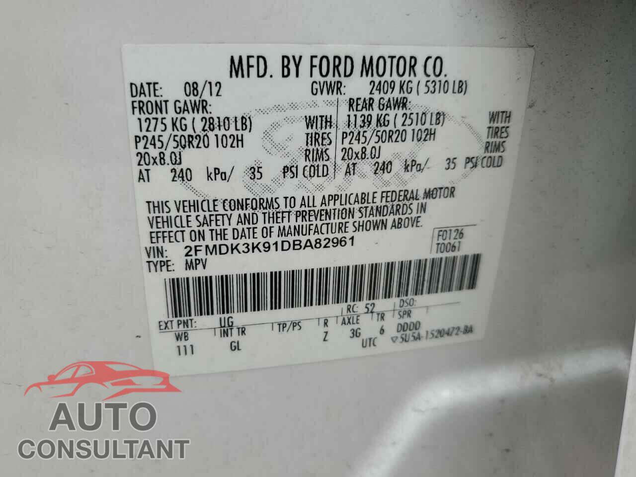 FORD EDGE 2013 - 2FMDK3K91DBA82961