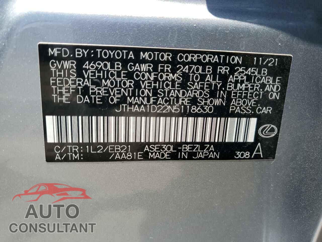 LEXUS IS 2022 - JTHAA1D22N5118630