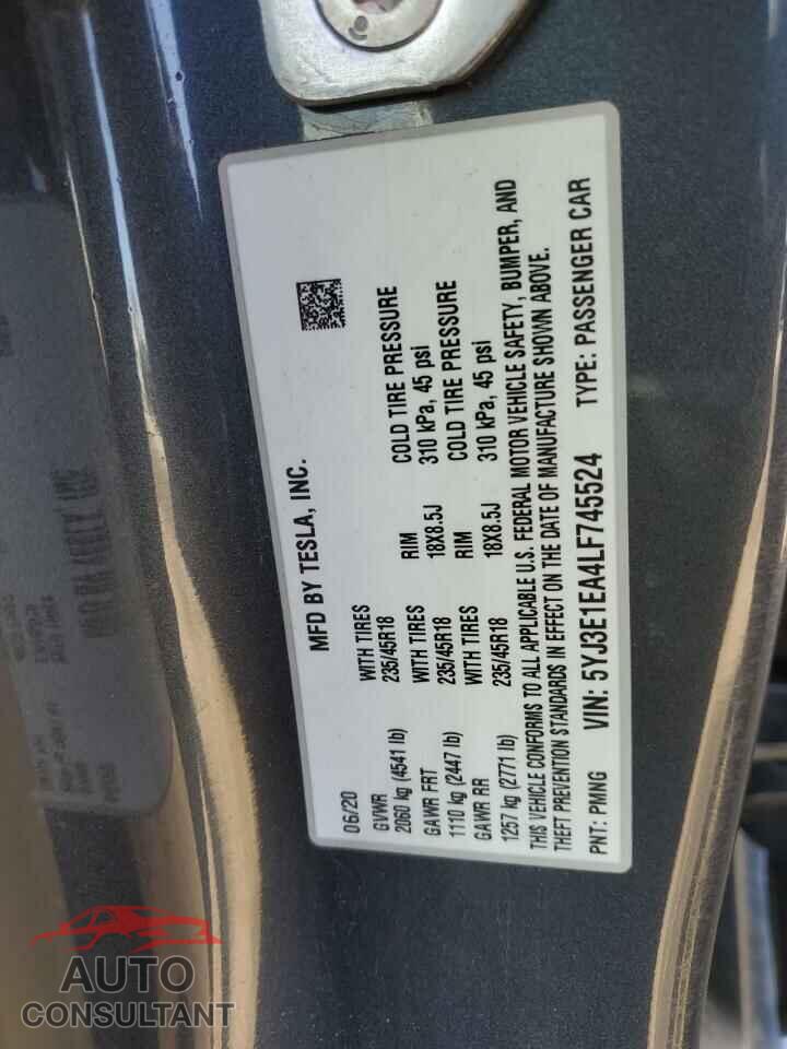 TESLA MODEL 3 2020 - 5YJ3E1EA4LF745524
