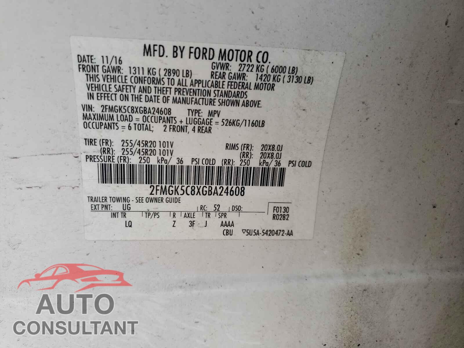 FORD FLEX 2016 - 2FMGK5C8XGBA24608