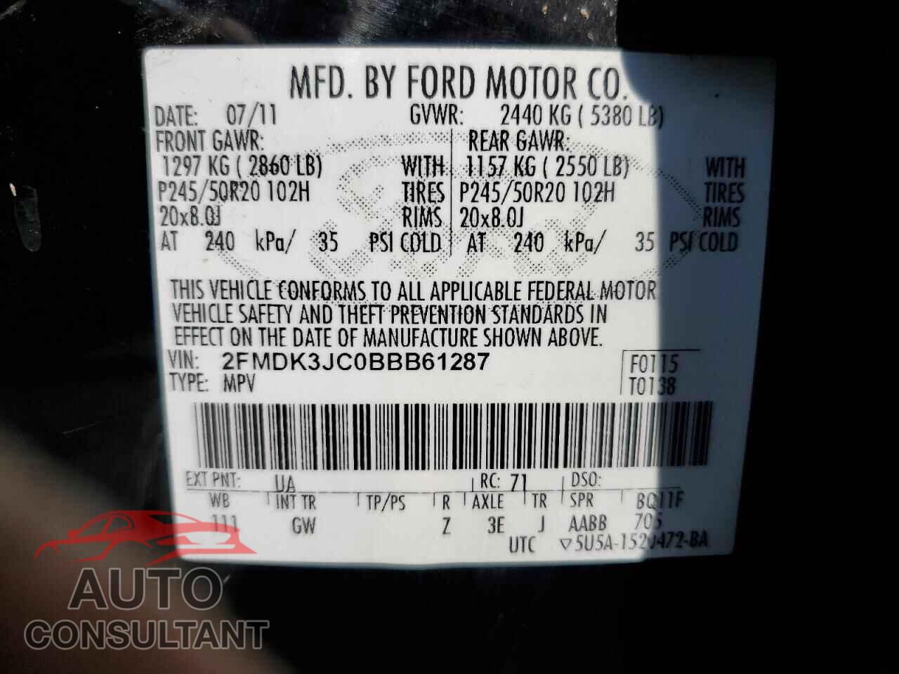 FORD EDGE 2011 - 2FMDK3JC0BBB61287