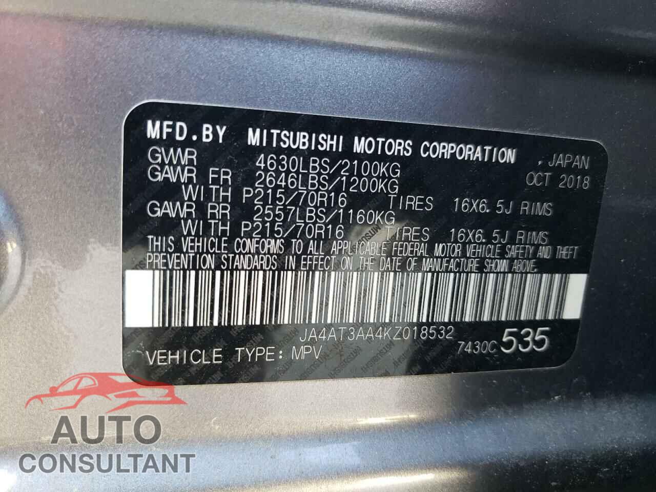 MITSUBISHI ECLIPSE 2019 - JA4AT3AA4KZ018532