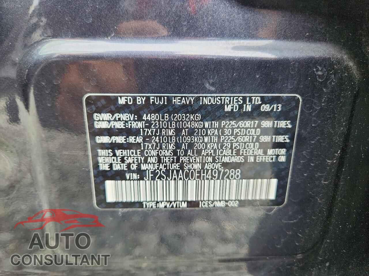 SUBARU FORESTER 2014 - JF2SJAAC0EH497288