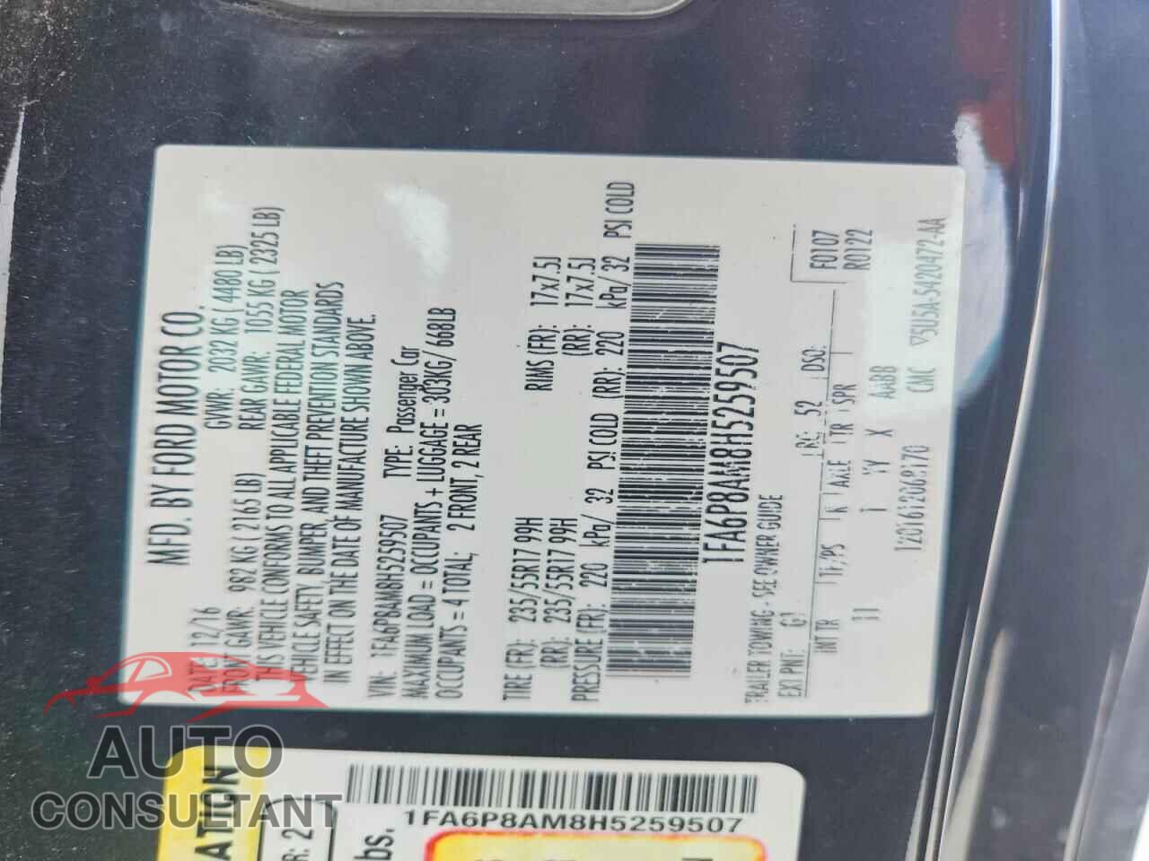 FORD MUSTANG 2017 - 1FA6P8AM8H5259507