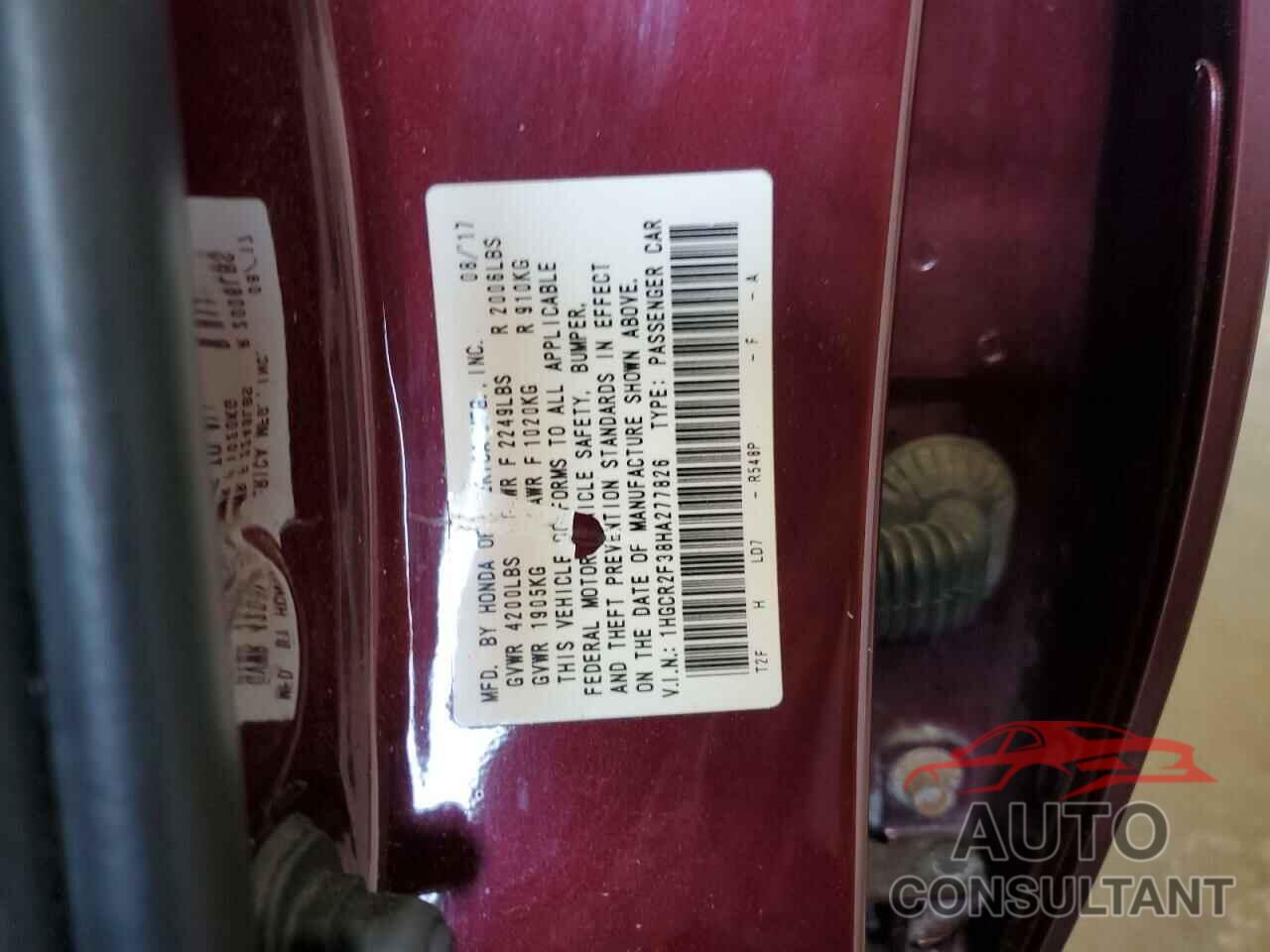 HONDA ACCORD 2017 - 1HGCR2F38HA277826