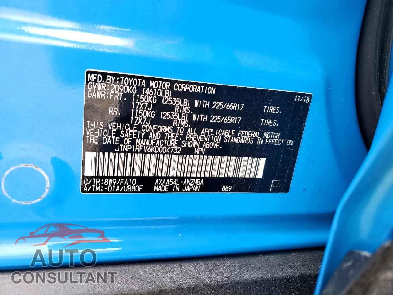 TOYOTA RAV4 2019 - JTMP1RFV6KD004732