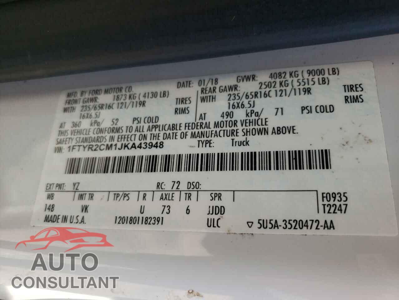 FORD TRANSIT 2018 - 1FTYR2CM1JKA43948