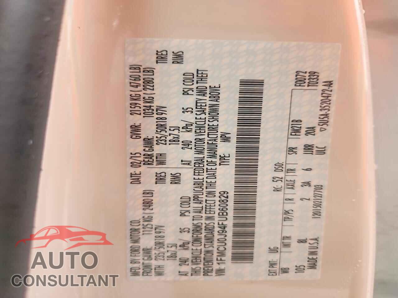 FORD ESCAPE 2015 - 1FMCU0J94FUB60829