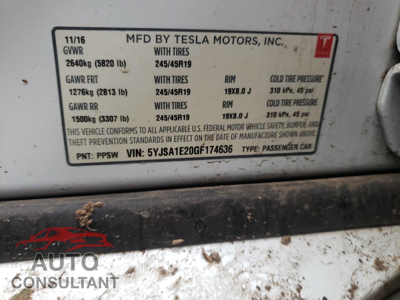 TESLA MODEL S 2016 - 5YJSA1E20GF174636