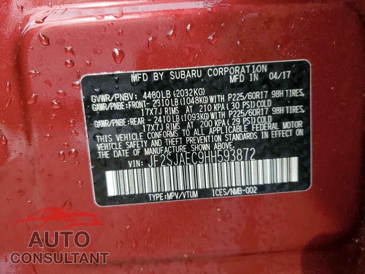 SUBARU FORESTER 2017 - JF2SJAEC9HH593872