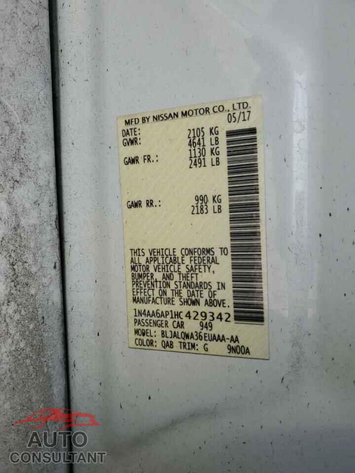 NISSAN MAXIMA 2017 - 1N4AA6AP1HC429342