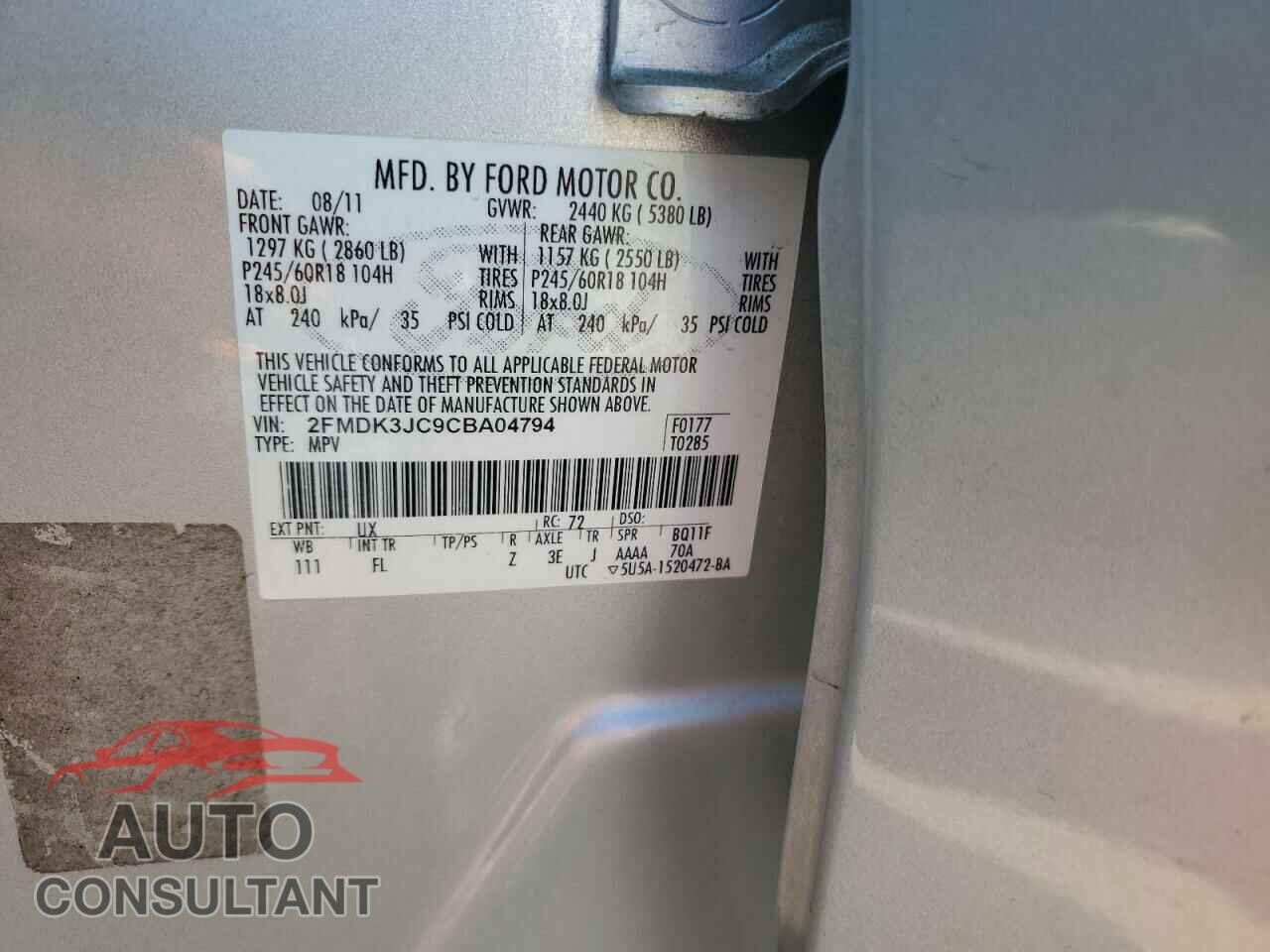 FORD EDGE 2012 - 2FMDK3JC9CBA04794