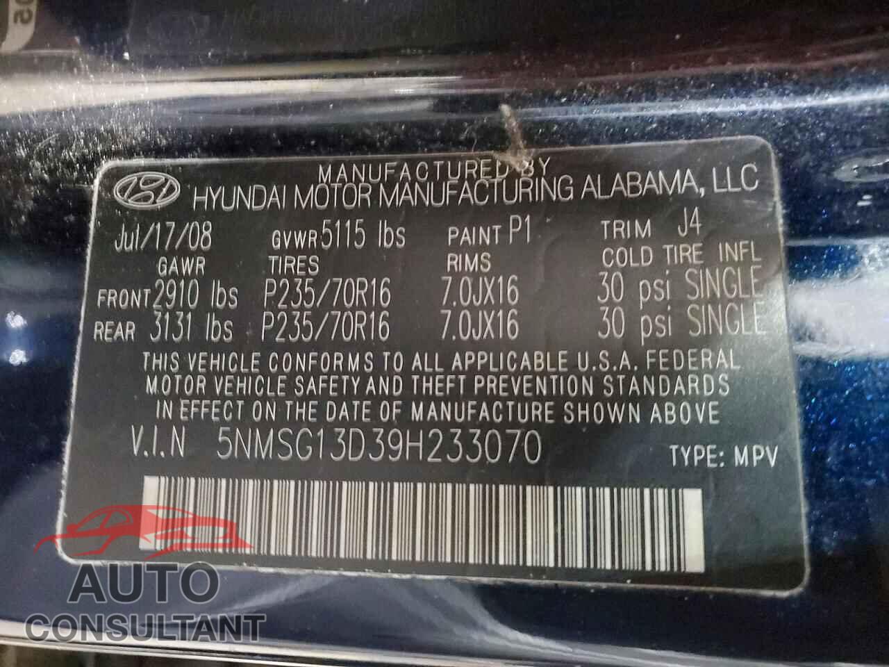 HYUNDAI SANTA FE 2009 - 5NMSG13D39H233070