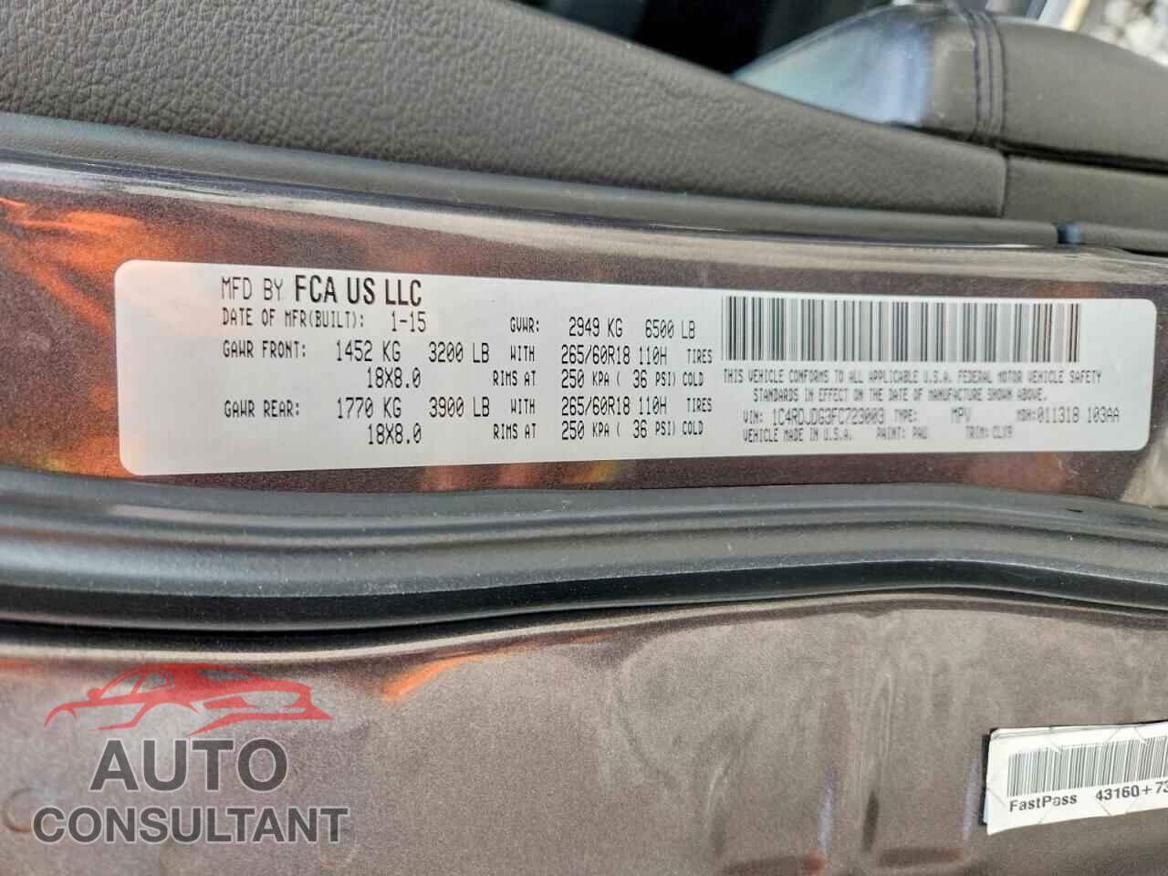 DODGE DURANGO 2015 - 1C4RDJDG3FC723003
