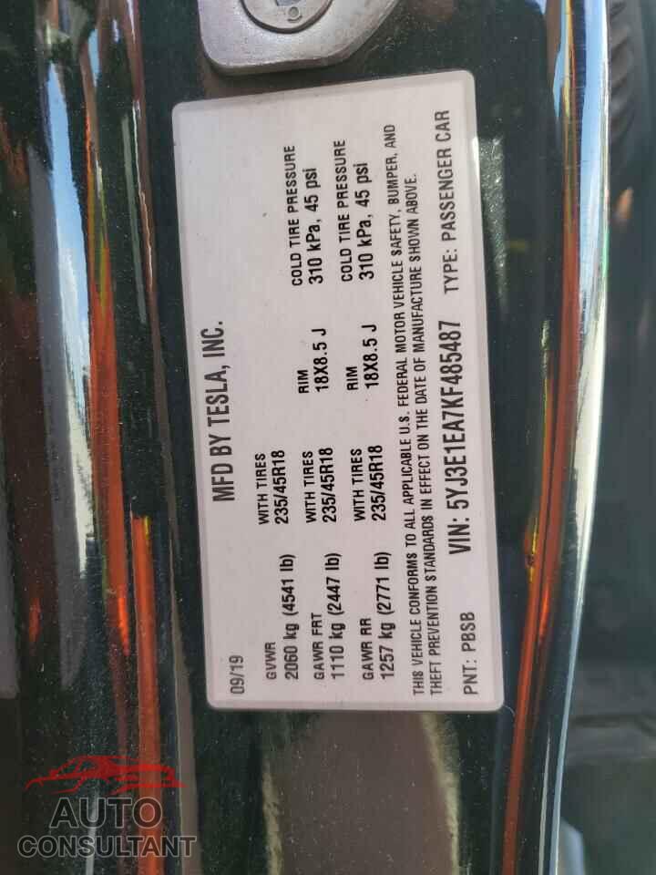 TESLA MODEL 3 2019 - 5YJ3E1EA7KF485487