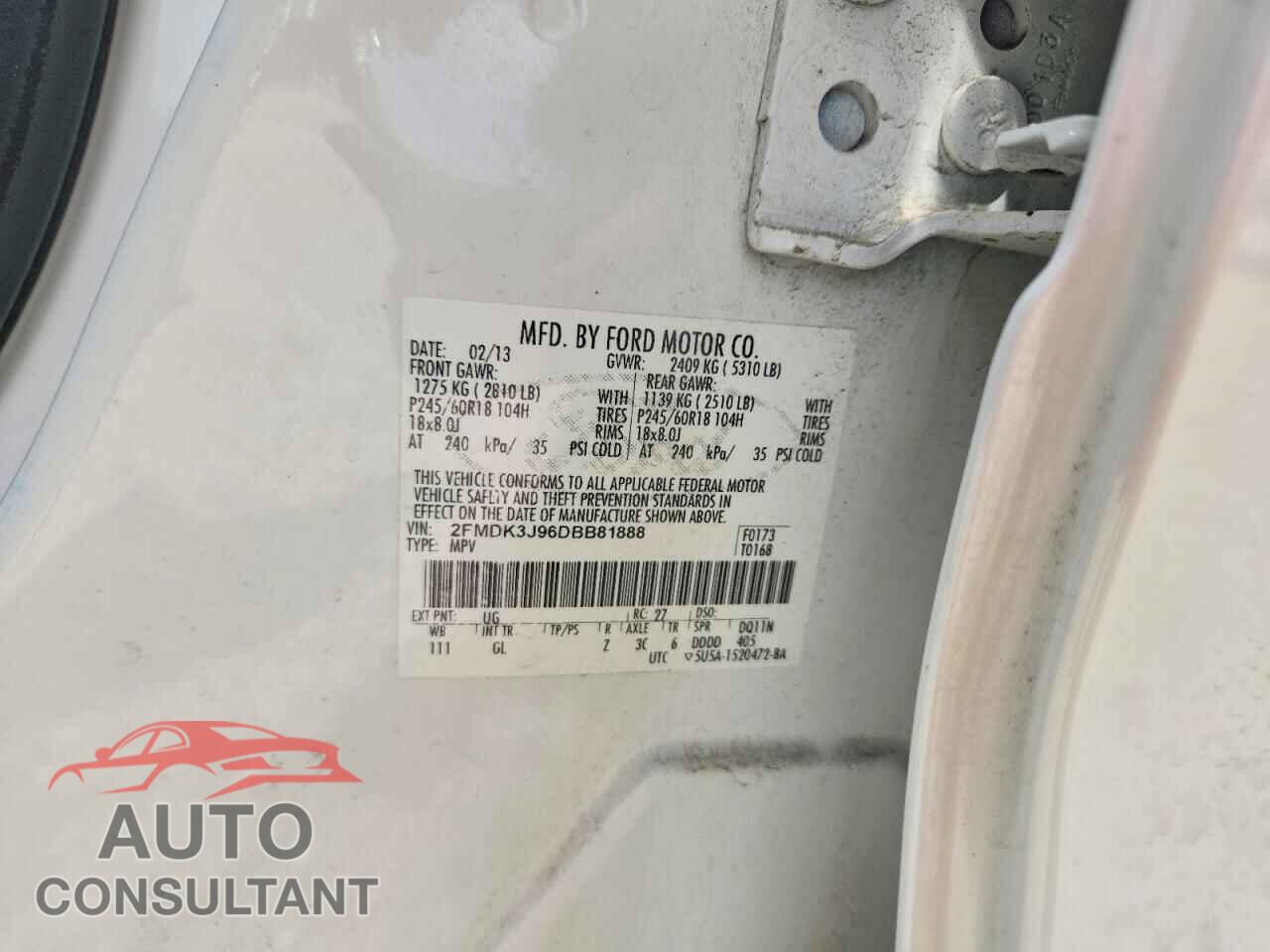 FORD EDGE 2013 - 2FMDK3J96DBB81888