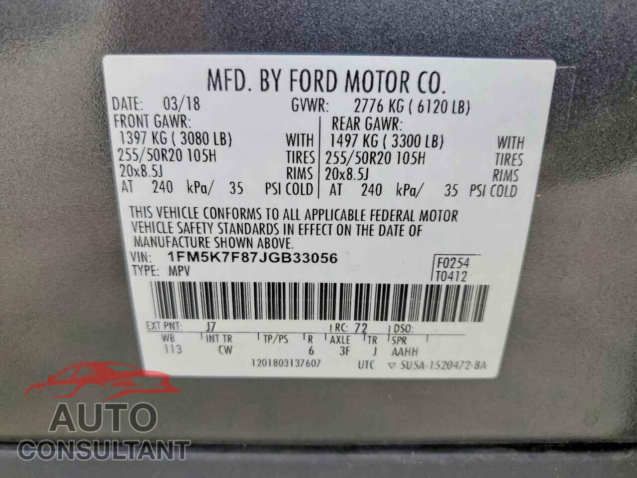 FORD EXPLORER 2018 - 1FM5K7F87JGB33056