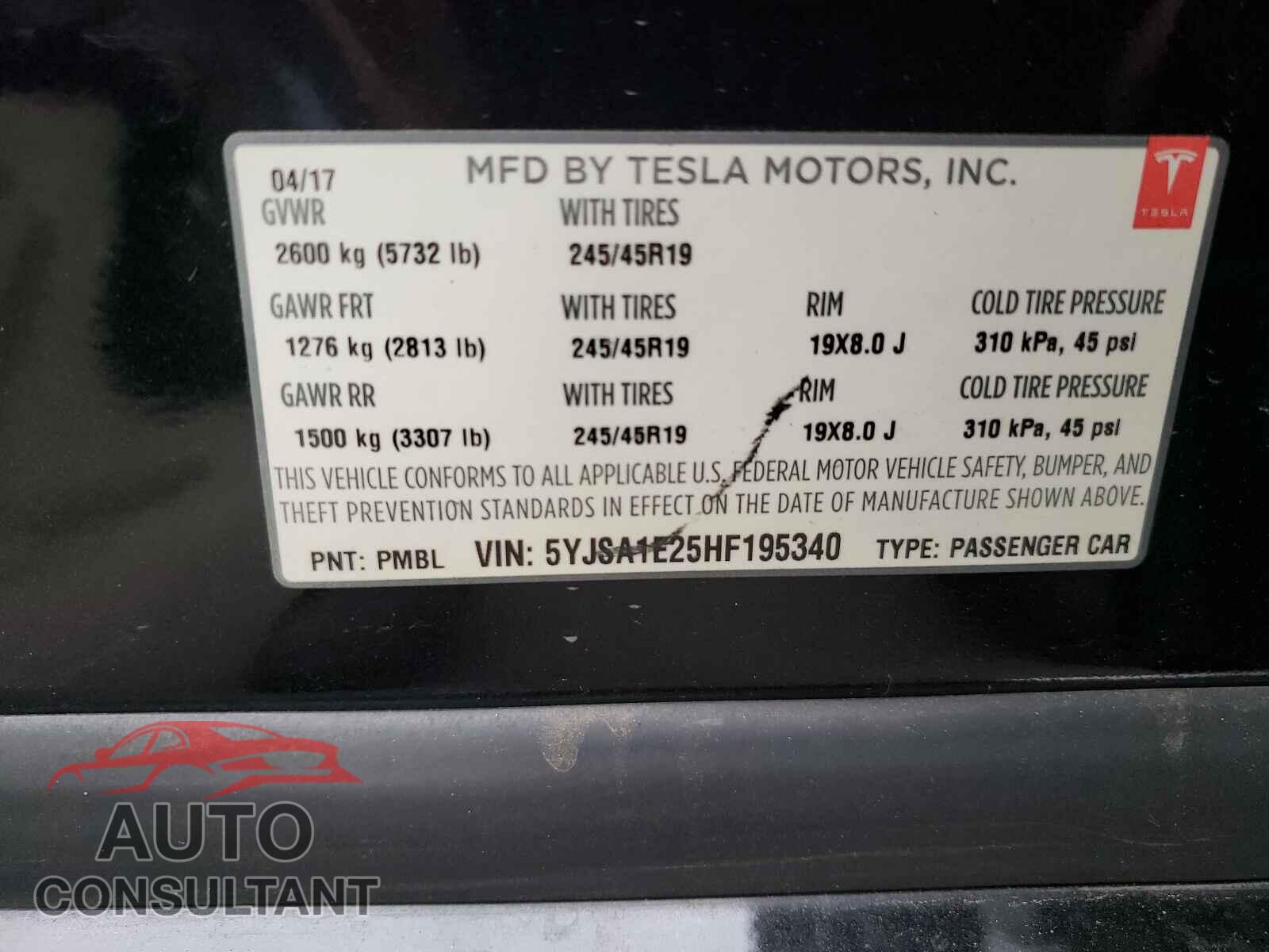 TESLA MODEL S 2017 - 5YJSA1E25HF195340