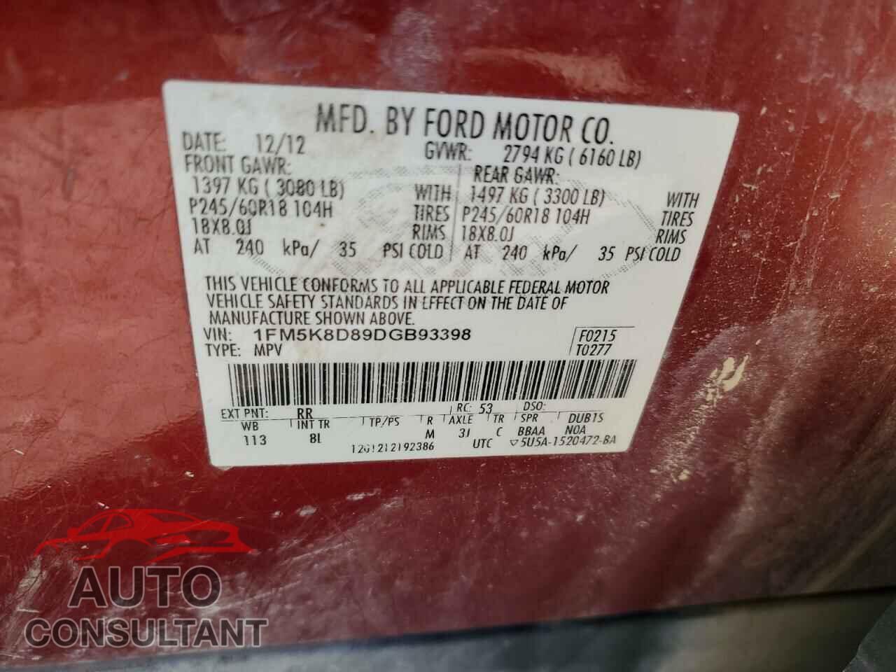 FORD EXPLORER 2013 - 1FM5K8D89DGB93398