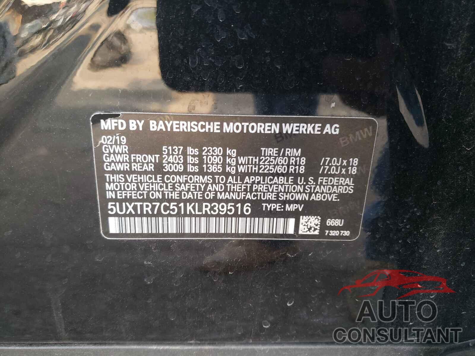 BMW X3 2019 - 5UXTR7C51KLR39516