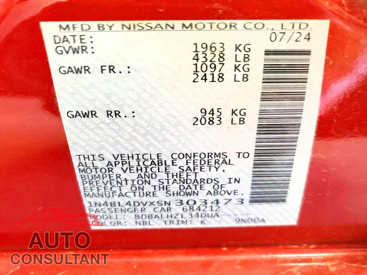 NISSAN ALTIMA 2025 - 1N4BL4DVXSN303473
